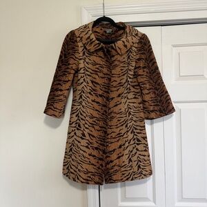 Anthracite Animal Print Brown Black Tiger Stripe 3/4 Sleeve Lined Coat Size 4